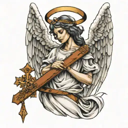 angel holding cross  tattoo design idea