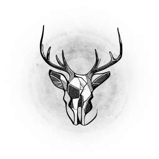 deer skull with trees on leg tattoo design idea