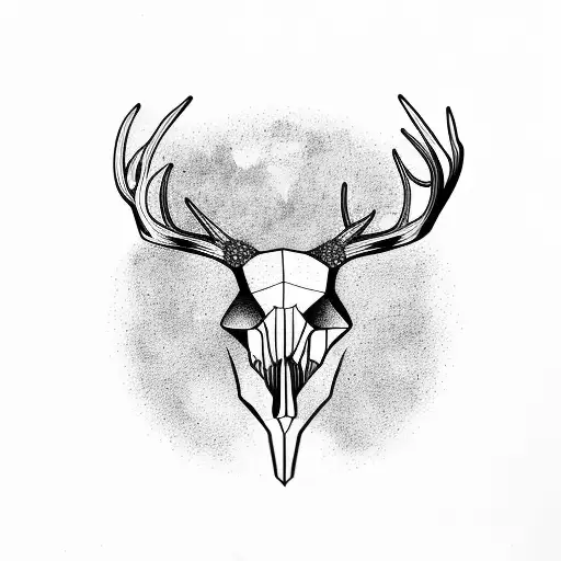 deer skull surrounded nby trees tattoo design idea