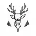 deer skull surrounded by trees tattoo design idea