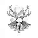deer skull surrounded by trees tattoo design idea