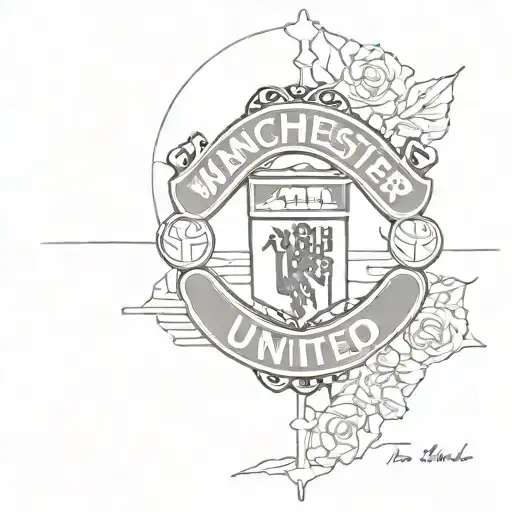 The Manchester United logo incorporated into the Camino de Santiago trail tattoo design idea