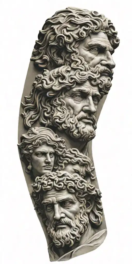 greek gods faces  sculpture realistic tattoo design idea
