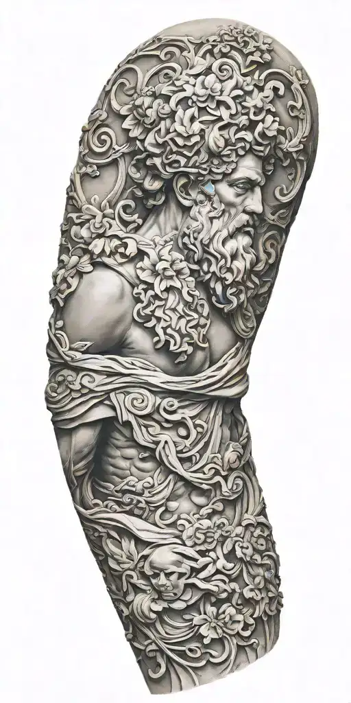 marble sculpture style  greek gods sleeve tattoo design idea