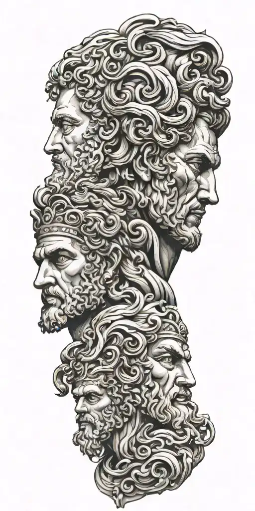 greek gods faces overlapping each other tattoo design idea