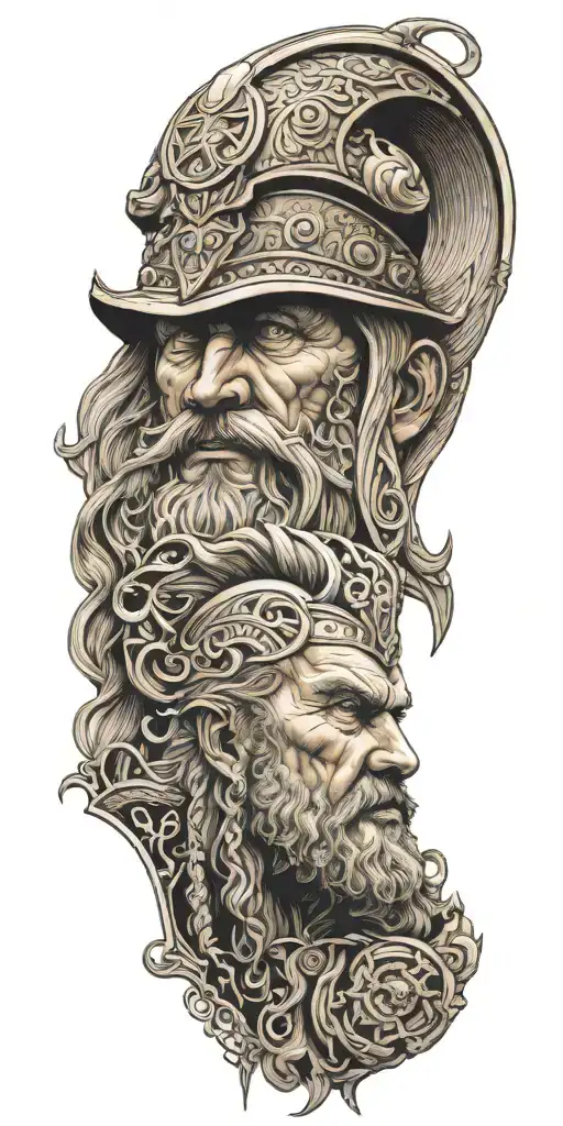Tyr, Odin Thor, Frigg, Máni, Sól faces tattoo design idea