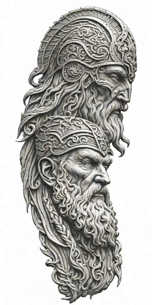 sculpture merged Tyr Odin Thor Frigg Máni Sól tattoo design idea