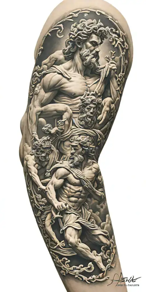 greek gods sleeve heavens tattoo design idea