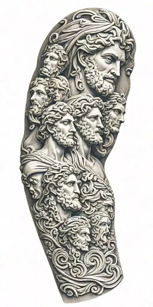 marble sculpture greek gods sleeve tattoo design idea