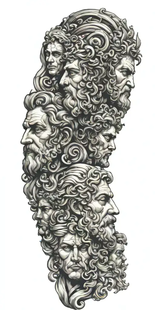 greek gods faces merged together tattoo design idea