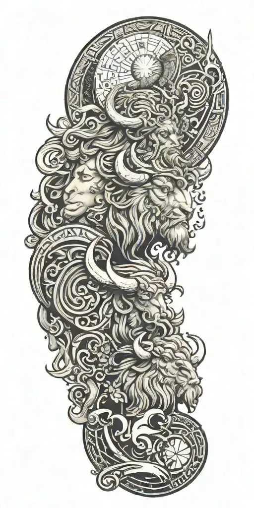 Taurus, Odin Thor, Frigg, Moon, Sun tattoo design idea
