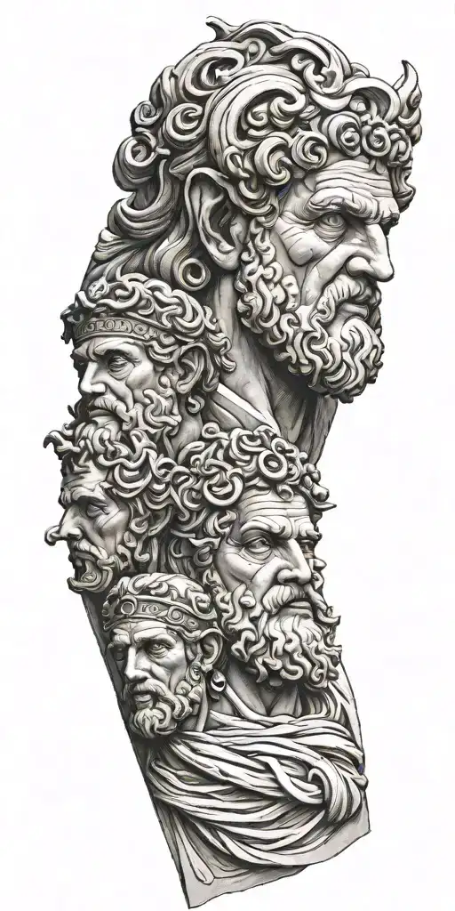 greek gods faces realistic sculpture tattoo design idea