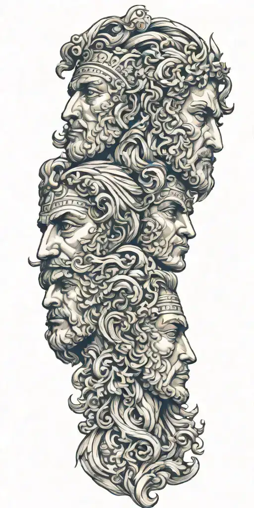 greek gods faces overlapping each other tattoo design idea