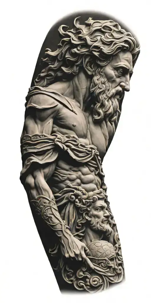 greek gods war sculpture sleeve tattoo design idea