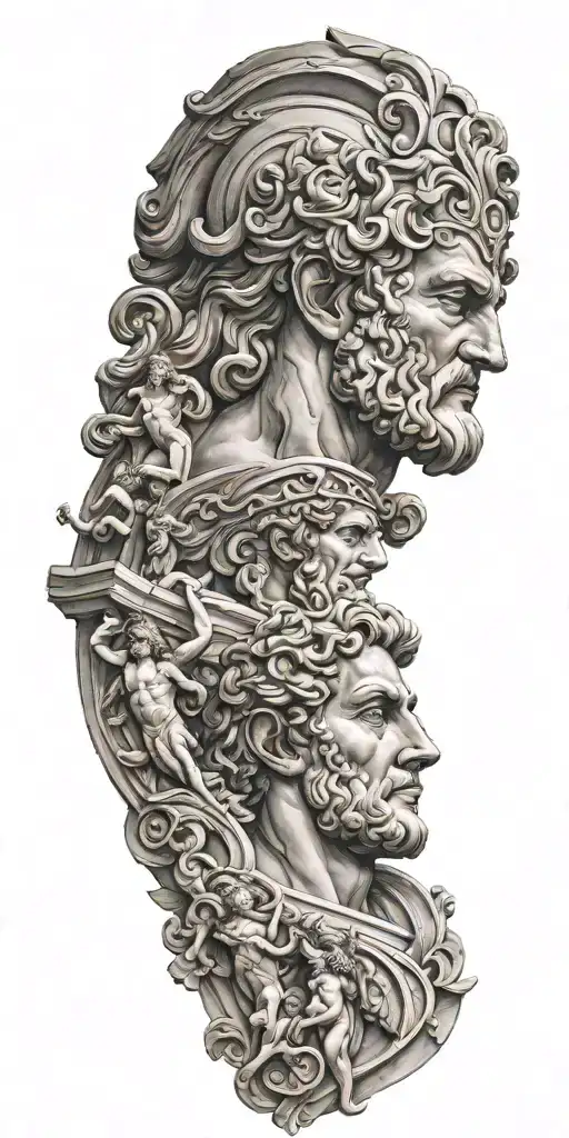 sculpture greek gods sleeve tattoo design idea