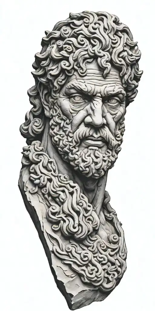 greek gods faces sculpture realistic black tattoo design idea