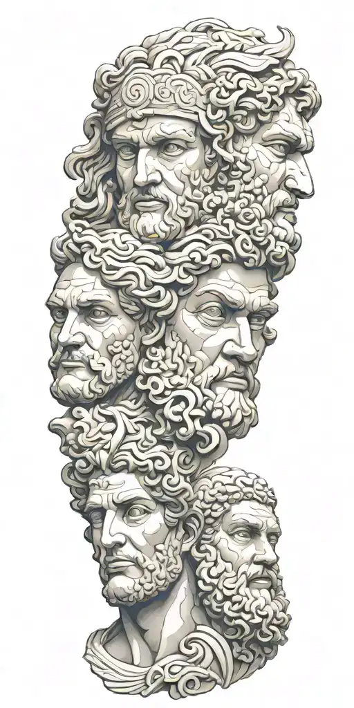 faces of greek gods sculpture tattoo design idea