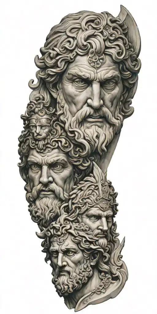 faces of greek gods sculpture realistic tattoo design idea