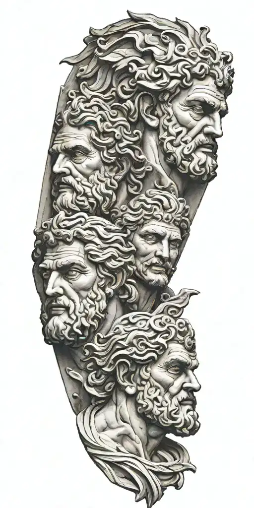 greek gods faces sculpture tattoo design idea