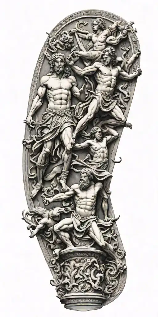 greek gods battle  sculpture tattoo design idea