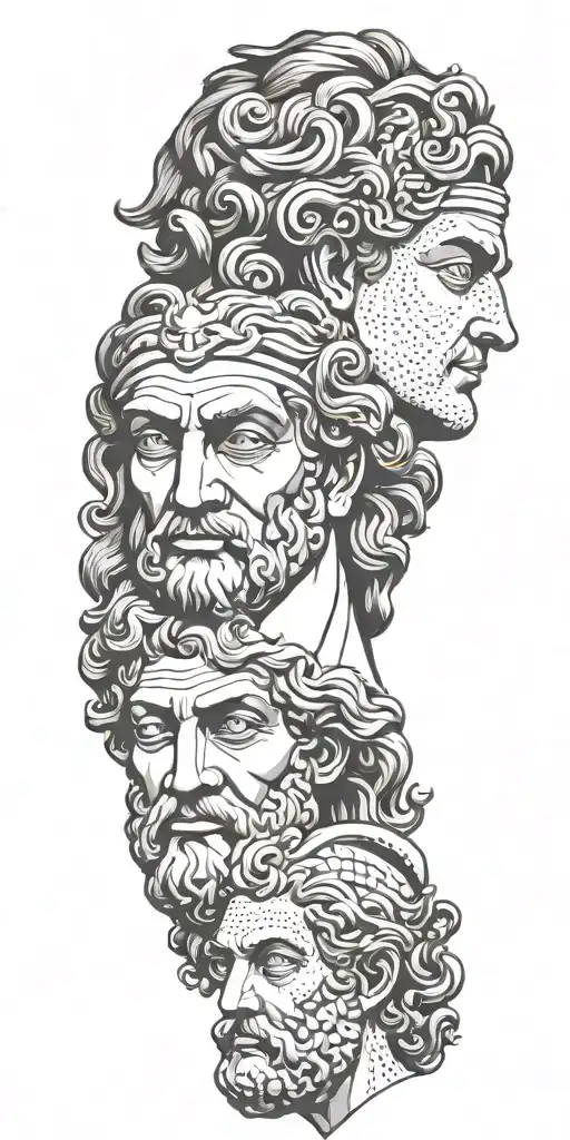 faces of greek gods sculpture realistic tattoo design idea