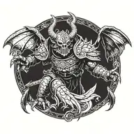 Black Gem Dragonborn (dnd 5e) with wings spread tattoo design idea