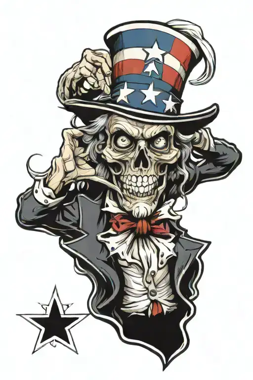 uncle sam with a skull face morphing tattoo design idea
