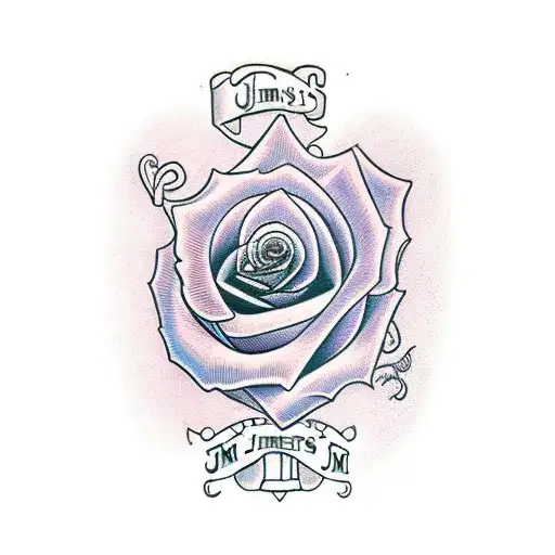 Rose and heart with a banner that reads "Jim's Forever" tattoo design idea