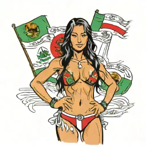 Gail Kim Wearing A Mexican Flag Bikini and On the Bikini write QOS on it tattoo design idea