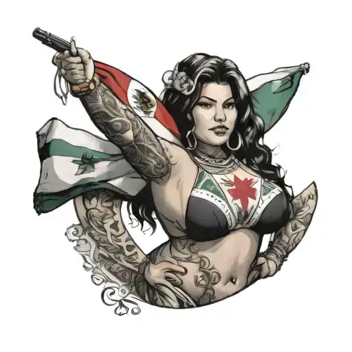 Karla lane Wearing A Mexican Flag Bikini and On the Bikini write QOS on it tattoo design idea
