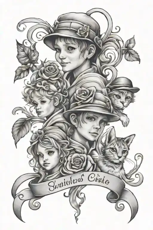 tattoo with 5 names for children and grand child and a image  tattoo design idea