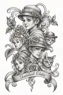 tattoo with 5 names for children and grand child and a image  tattoo design idea