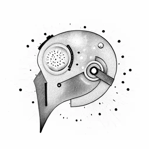 A welder's mask with sparks flying out, forming a silhouette of a bike tattoo design idea