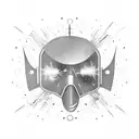 A welder's mask with sparks flying out, forming a silhouette of a bike tattoo design idea