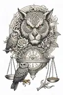 combine music with skull, owl, fire, justice scales, and heart or lion for courage. tattoo design idea