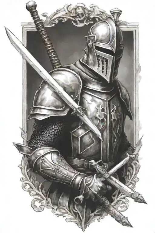 mid evil knight holding sword tattoo design idea