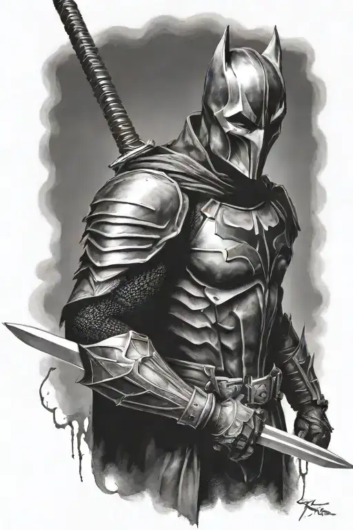 dark evil knight holding sword tattoo design idea