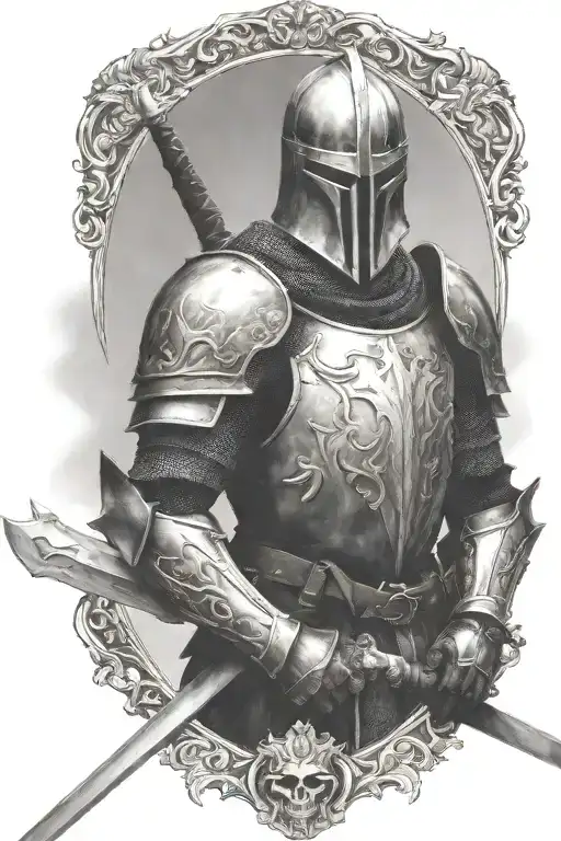 mid evil knight holding sword tattoo design idea