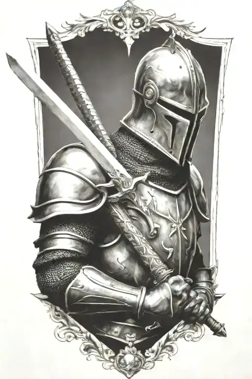 mid evil knight holding sword tattoo design idea