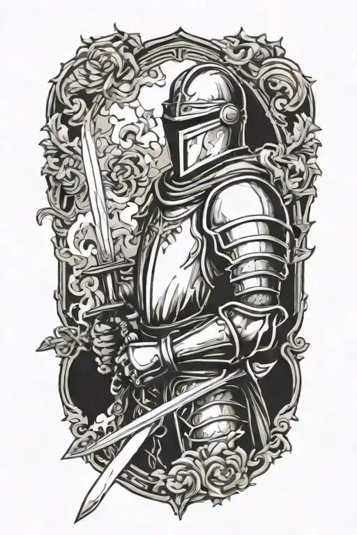 knight holding a sword smoke background   tattoo design idea