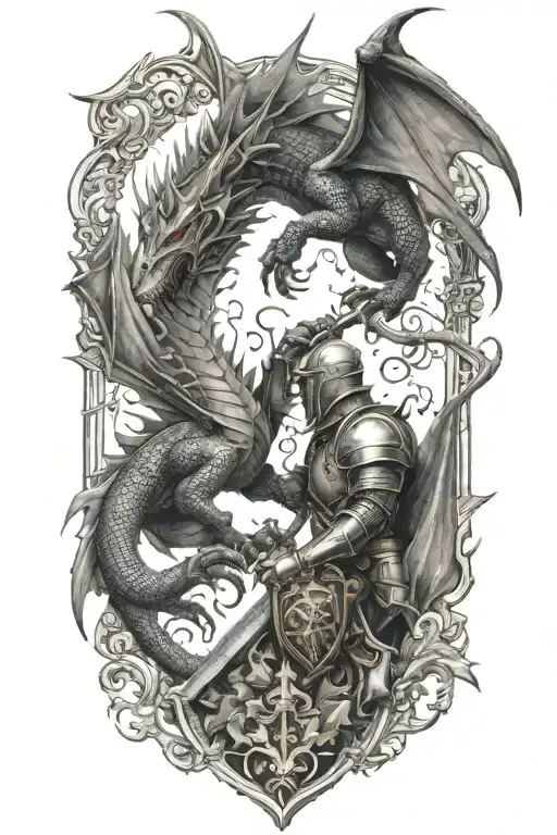 knight fight Dragon tattoo design idea