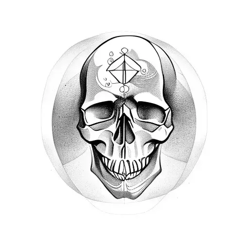 skull with dager, math and Aquarius sign tattoo design idea