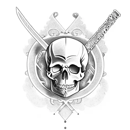 skull with sword, math and Aquarius sign tattoo design idea