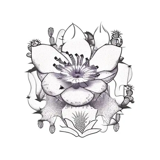 Cactus, Big Ben, hibiscus, topography pattern background tattoo design idea