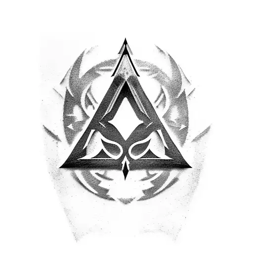 A assassin's creed inspired tattoo design featuring hidden blades and high-tech weaponry, and assassin's logo tattoo design idea
