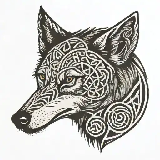 wolf with celtic runes engraved tattoo design idea