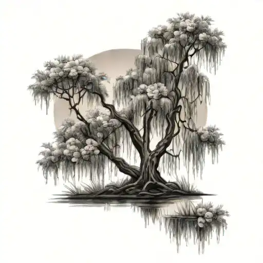 weeping willow tree with roses tattoo design idea