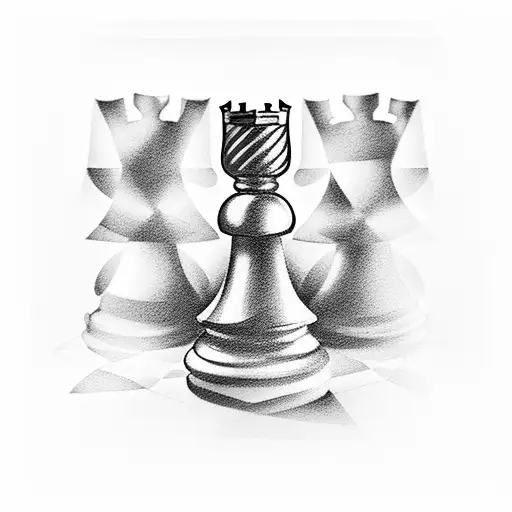 I want the shadow of a chess queen to be cast towards the edges, with a rook in one shadow and a bishop in the other. tattoo design idea