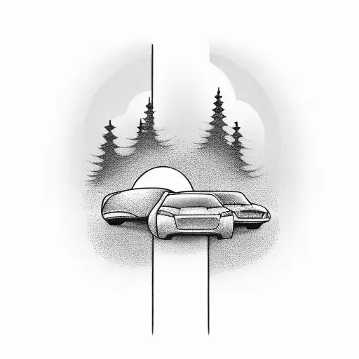 Two cars from behind heading in a a sunset in a straight road tattoo design idea