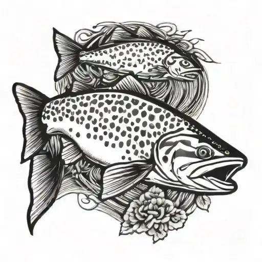 brown trout featuring fly rod tattoo design idea
